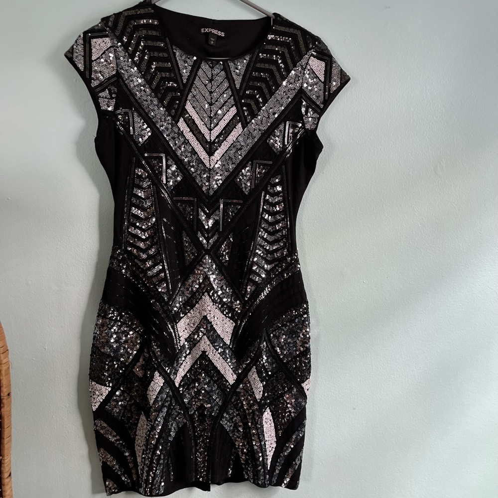 Express Deco Sequin Embellished Cap Sleeve dress